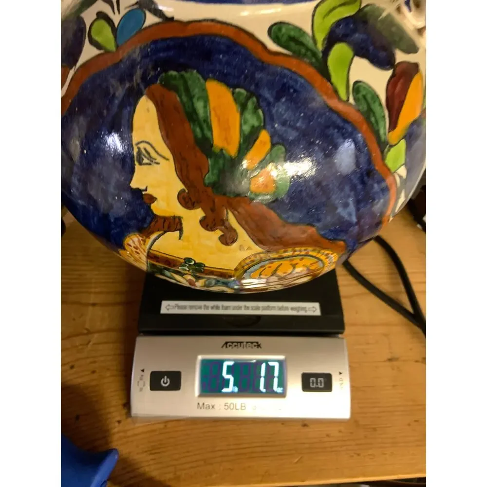 Talavera Vase Hand Painted Woman Pottery Jug Signed Venegas Mexico